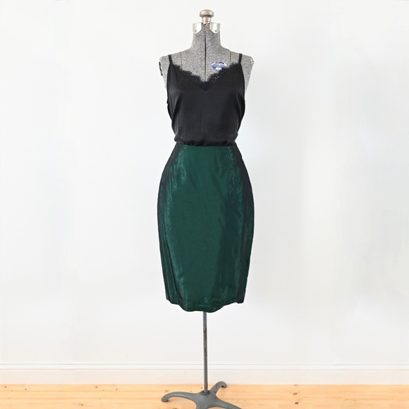 1980s B.B. Collections by BarbaraBarbara Iridescent Shimmery Green Disco Skirt - Picture 3 of 12